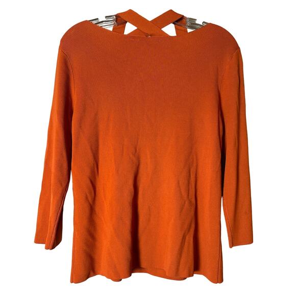 Vintage EUC Cyrus Rust Orange Criss Cross Knit Ribbed Sweater Flattering - Picture 10 of 14